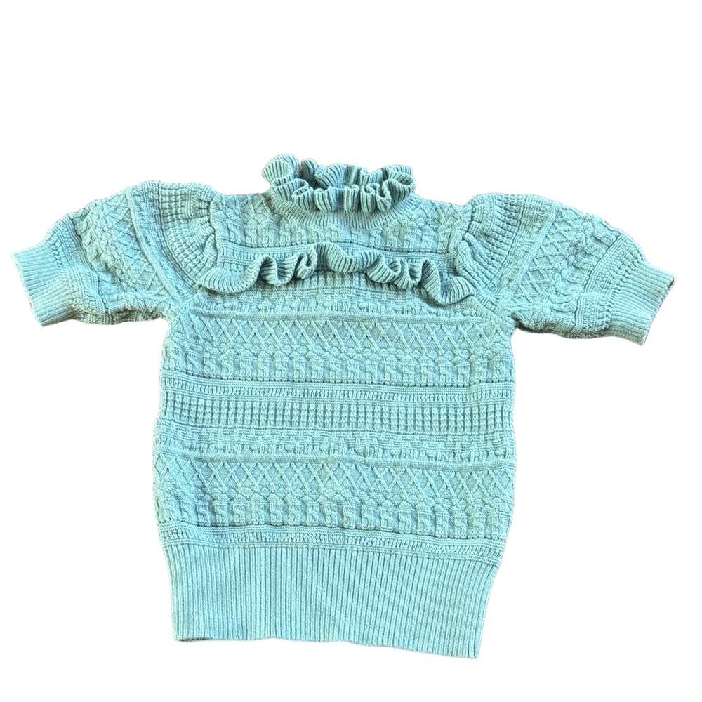 Janie and Jack sz 4 blue green puff sleeve sweater with ruffles